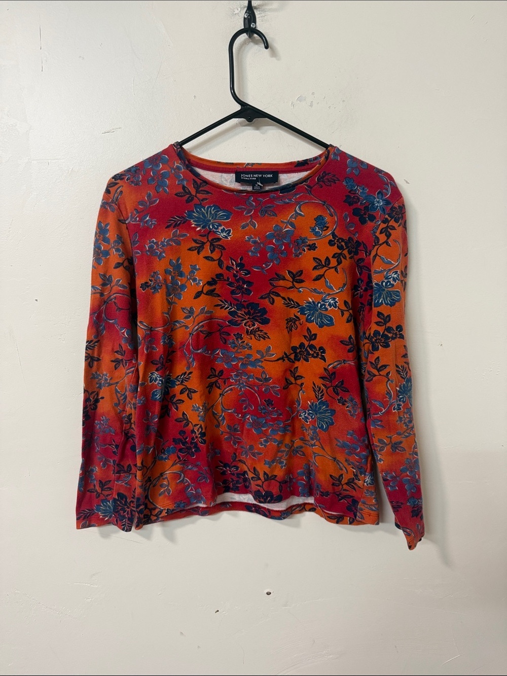 Jones New York Orange Floral Crewneck Top